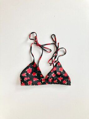 NWT FOREVER 21 Black Red Rose Floral Print Triangle Bikini Top, Size S